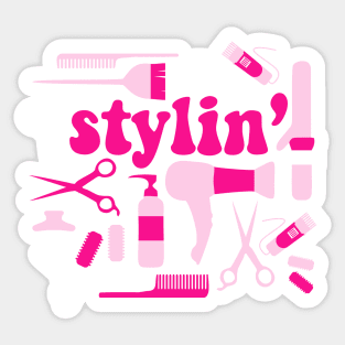 Stylin' Pink Hair Stylist Salon Barber Curling Iron Blow Dryer Styling Tools Sticker